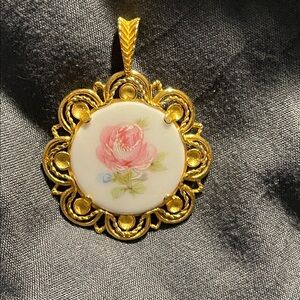 Gold color MBI Royal Franco Floral porcelain Pendant